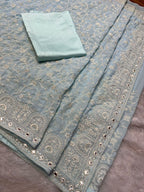 Faux geogert saree with white thread & seqnce