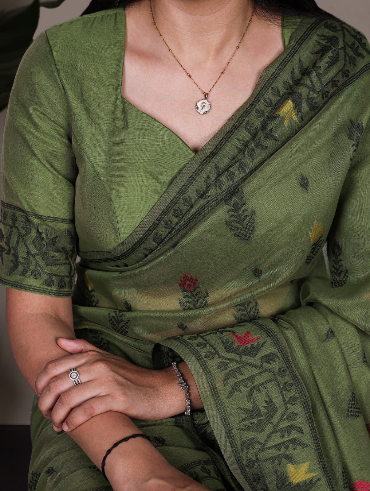 Poly Cotton Green Saree