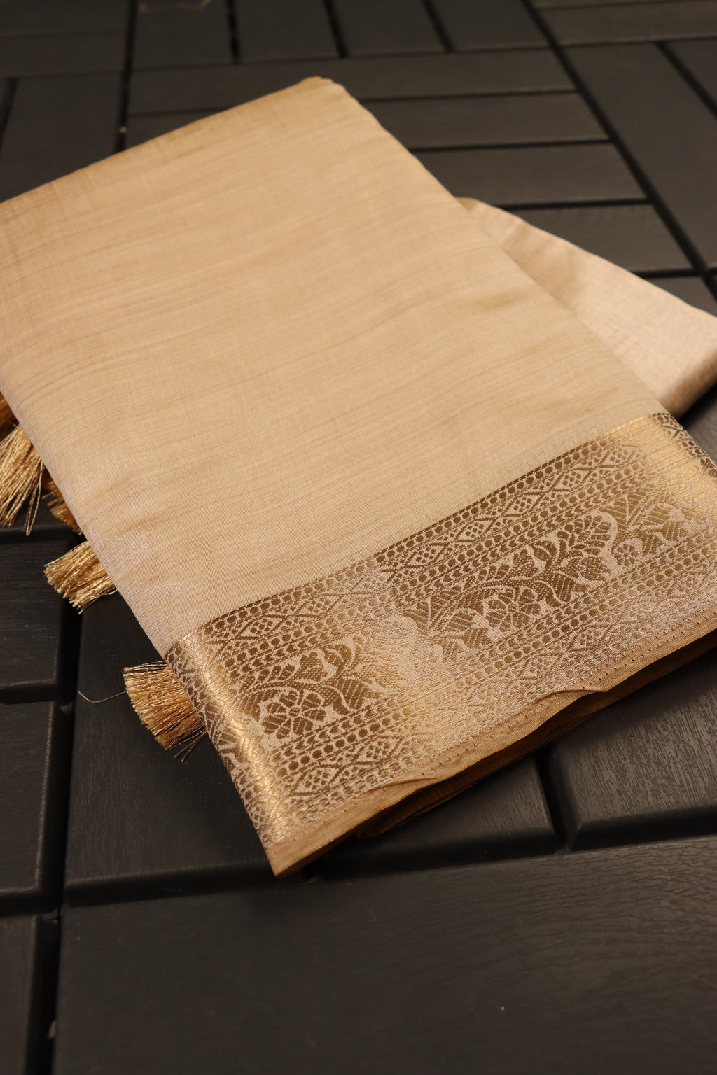 Plain Tussar Silk Sarees with zari woven border