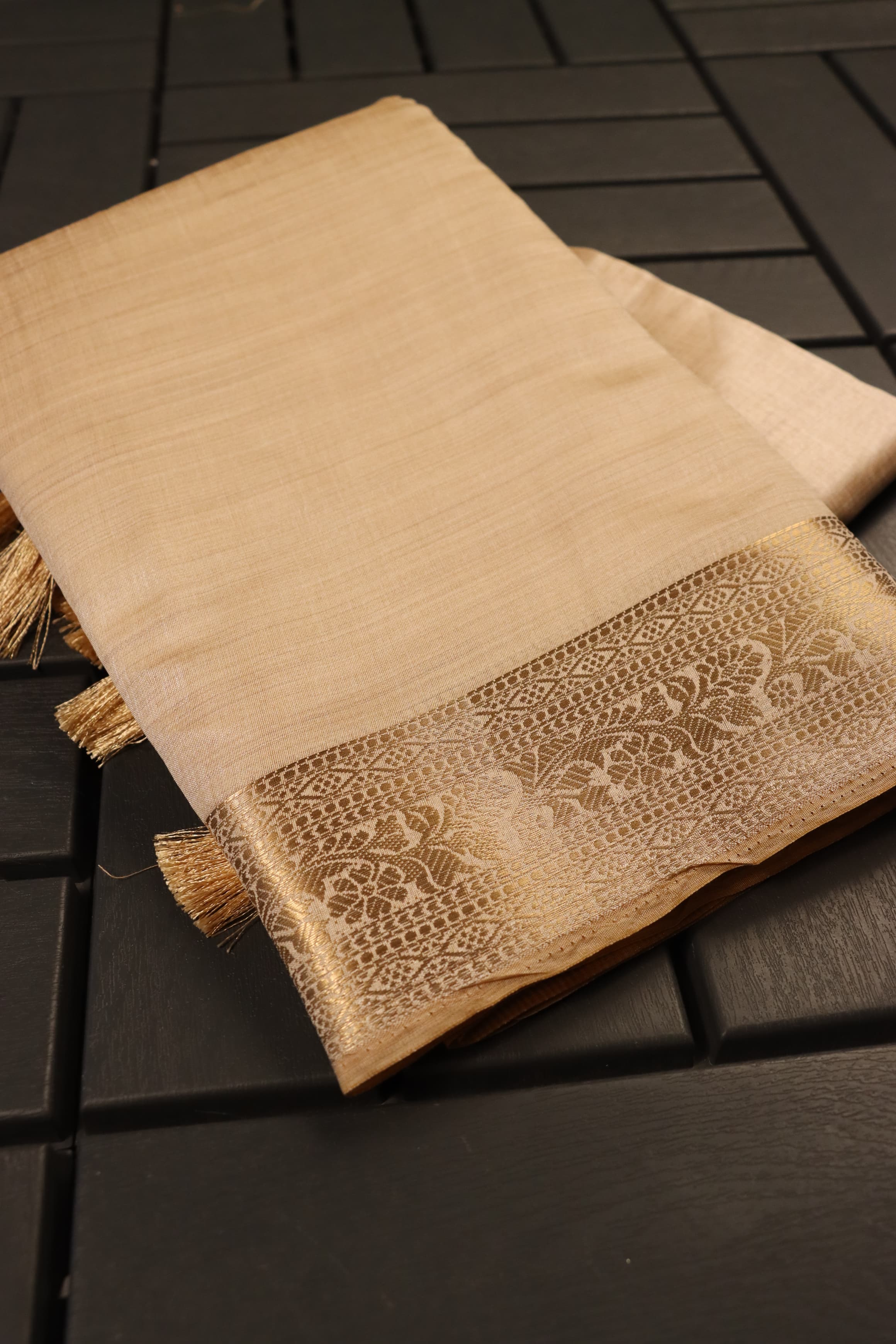 Plain Tussar Silk Sarees with zari woven border