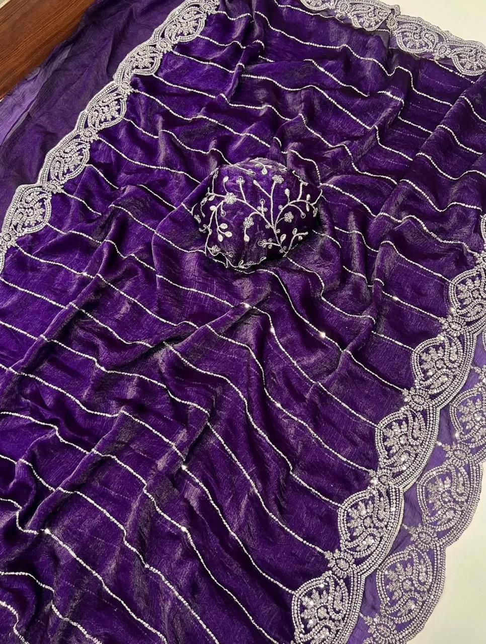 Fendy Chiffon Multi Sequence Emrodairy Work Saree