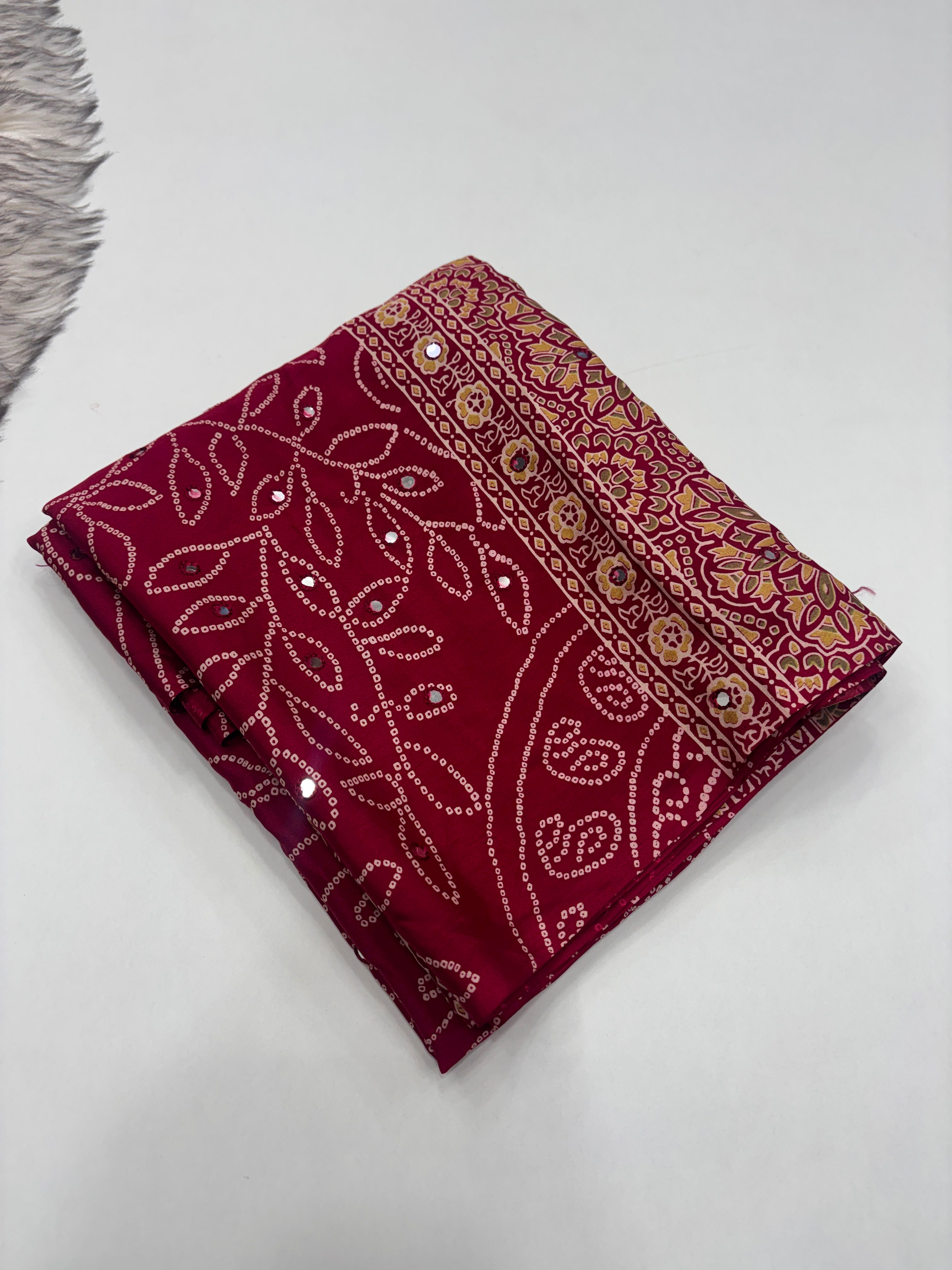 Mirror Work Treding Satin Saree