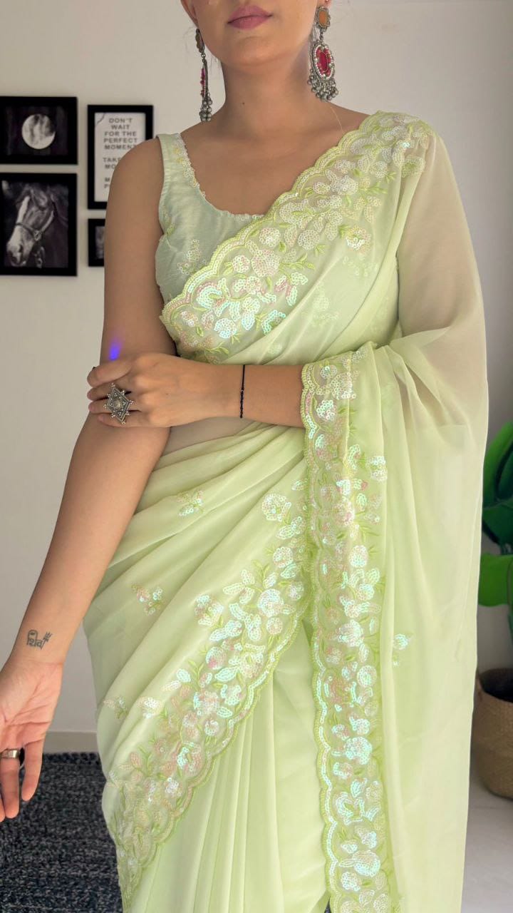 Soft Georgette Embroidery Work Saree