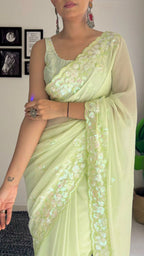 Soft Georgette Embroidery Work Saree