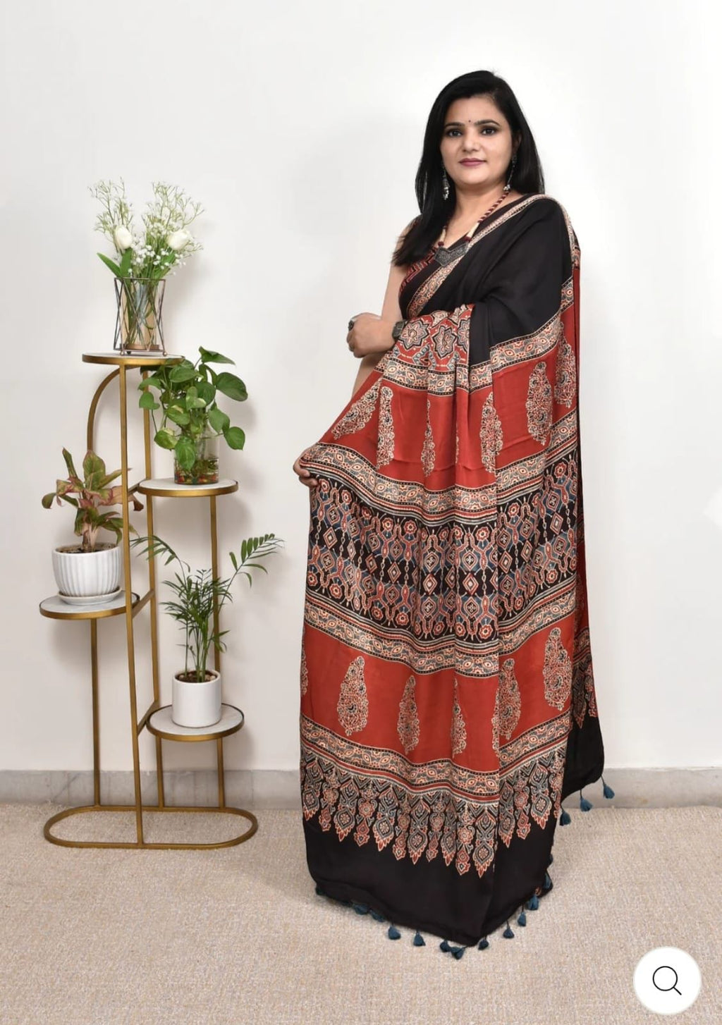 AJRAKH PRINT SATIN SAREE