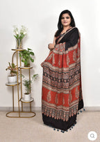 AJRAKH PRINT SATIN SAREE