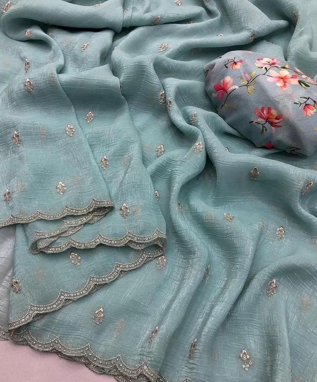 Georgette Crush Embroidery Saree