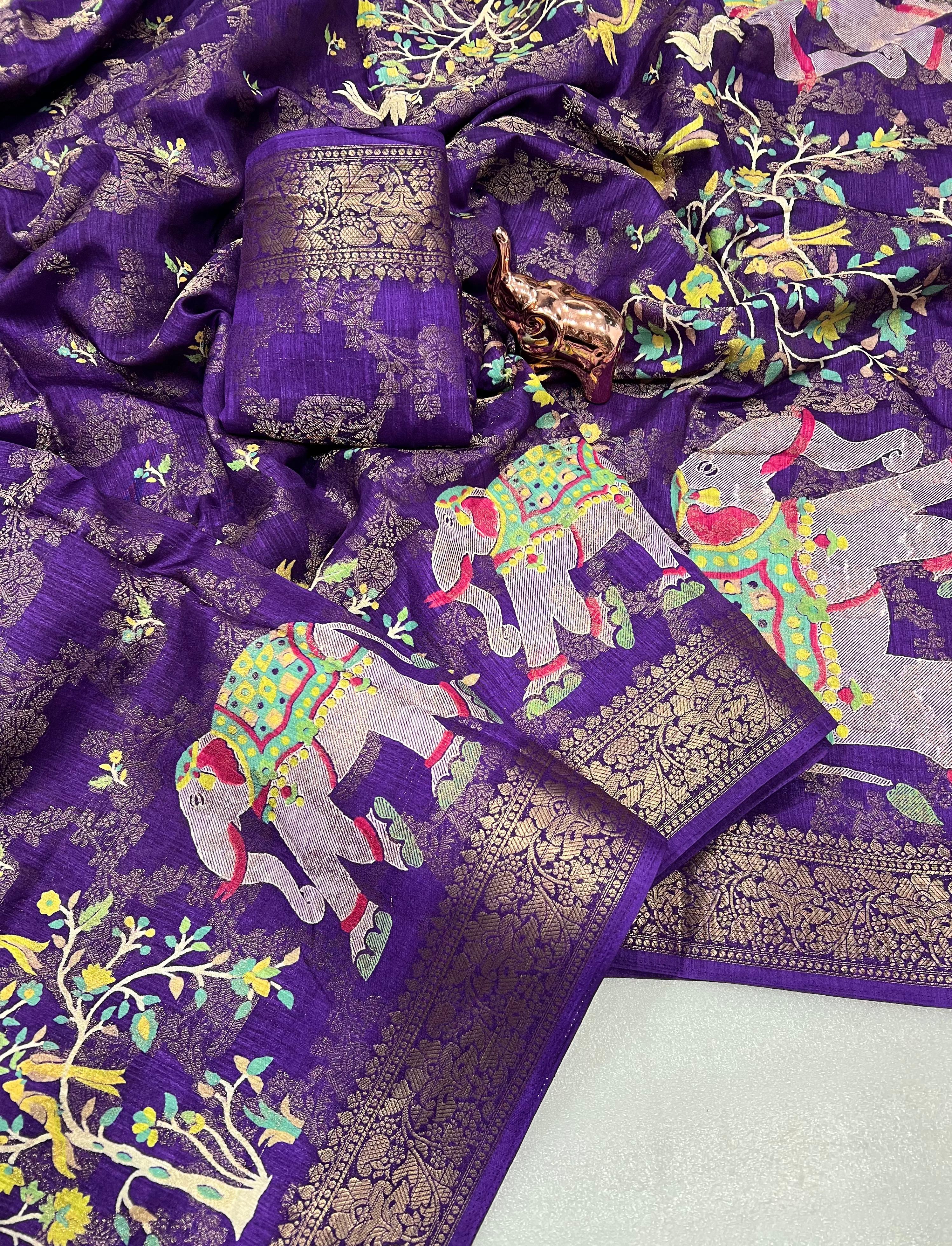 Heavy Purple Tussur Silk Saree