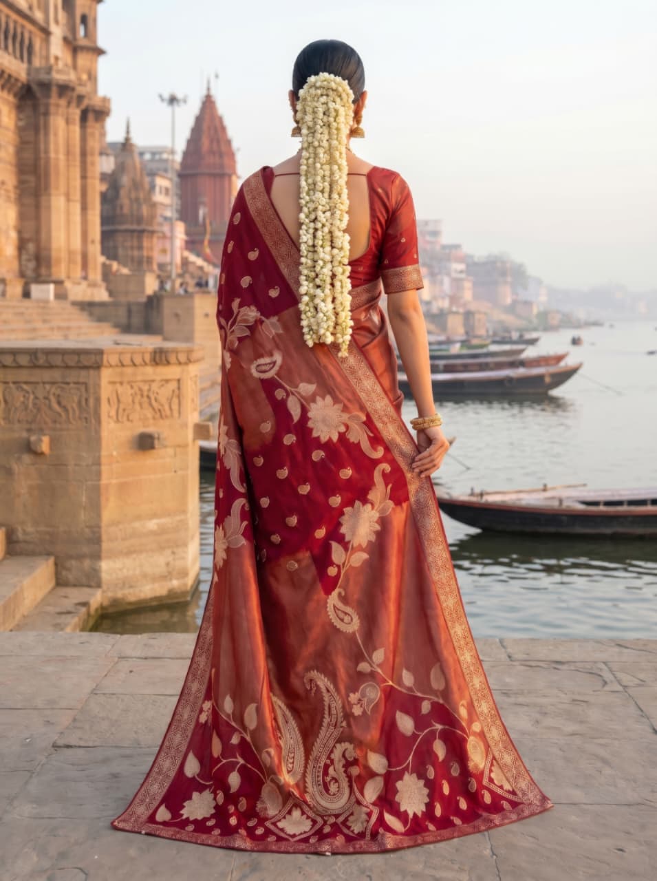Pure Hand Dyeing Chainy Tissue Shimmer Saree
