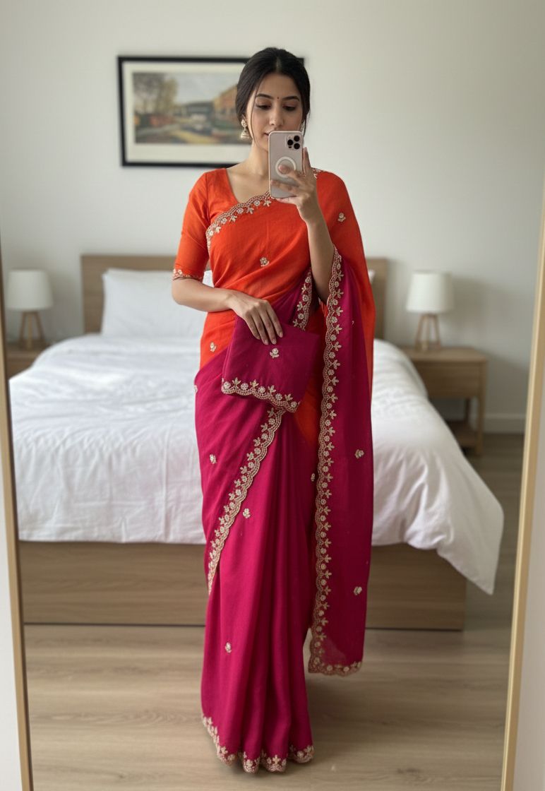 Double Shade Chinnon Saree