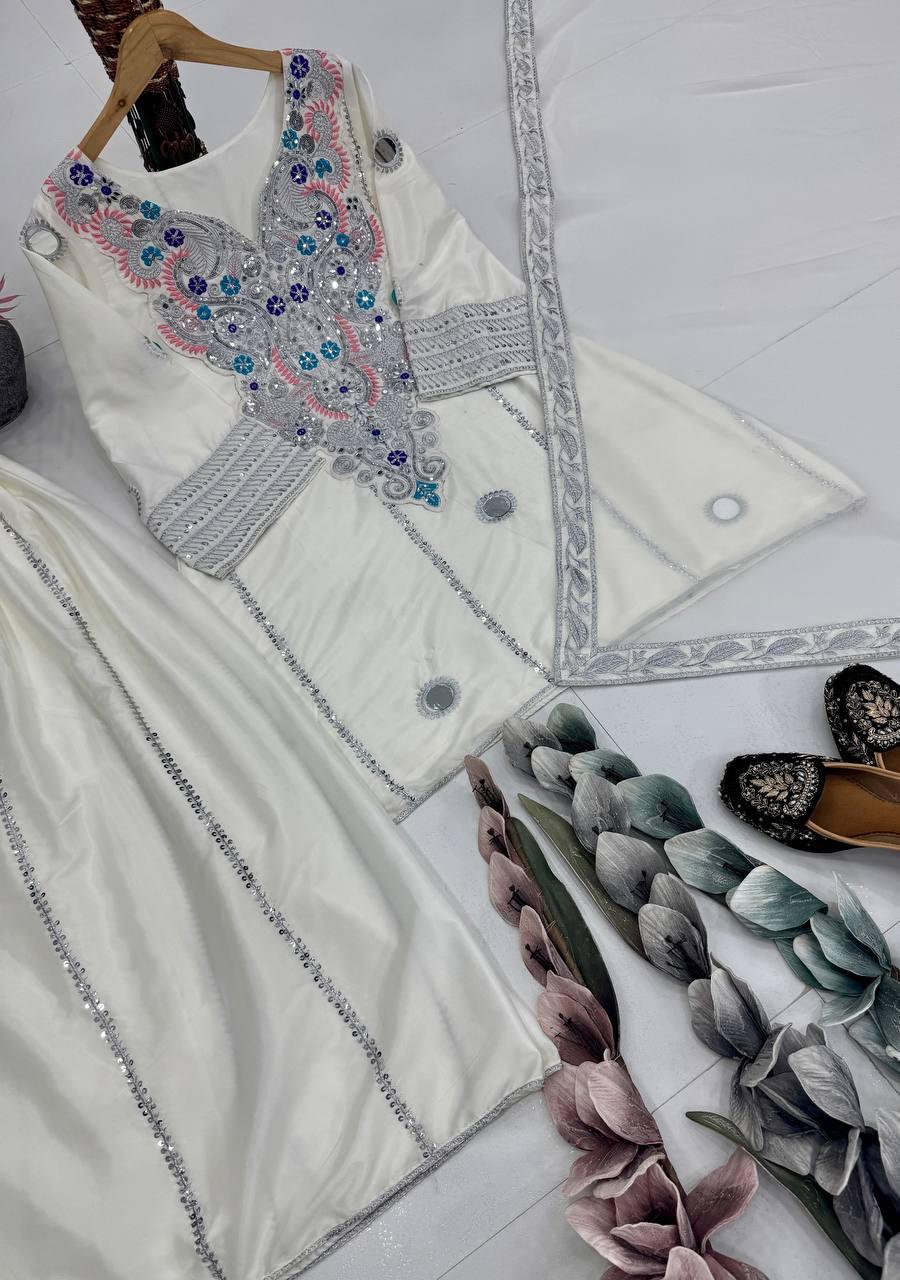 HEAVY NATURAL CREAP TOP SHARARA DUPATTA