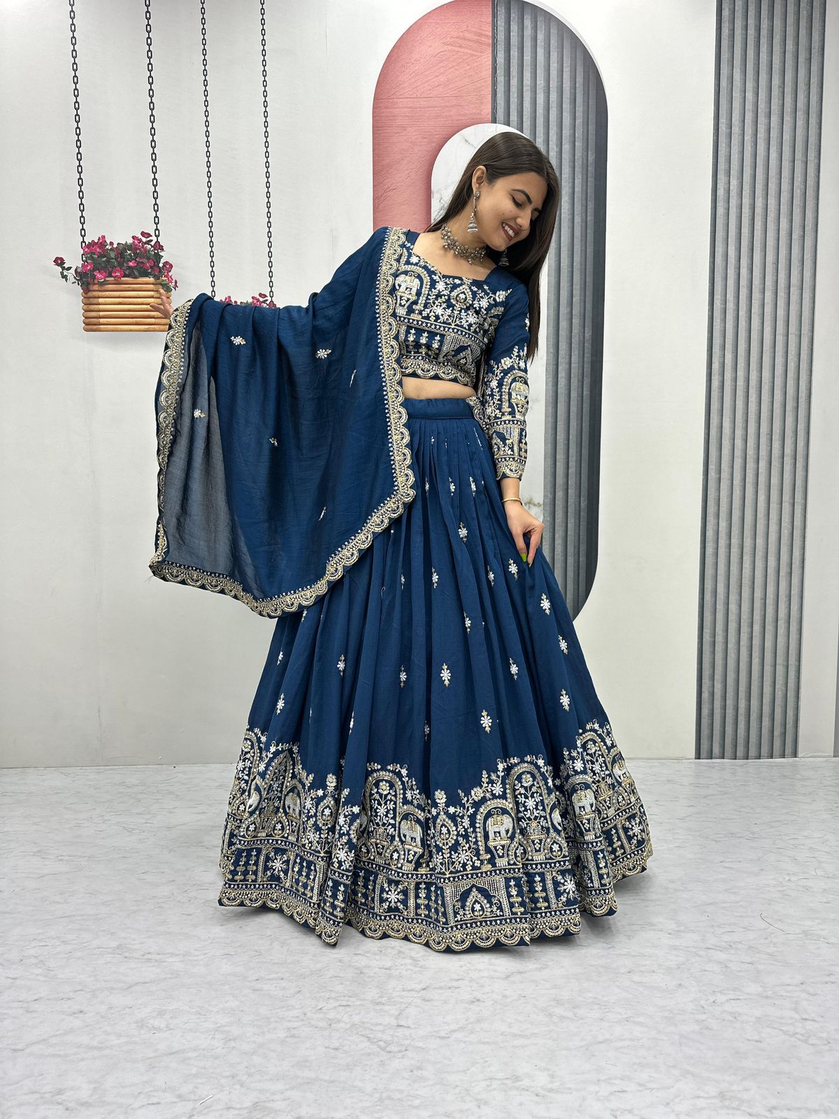 Heavy Embroidery Thread & Sequence Work Lahenga