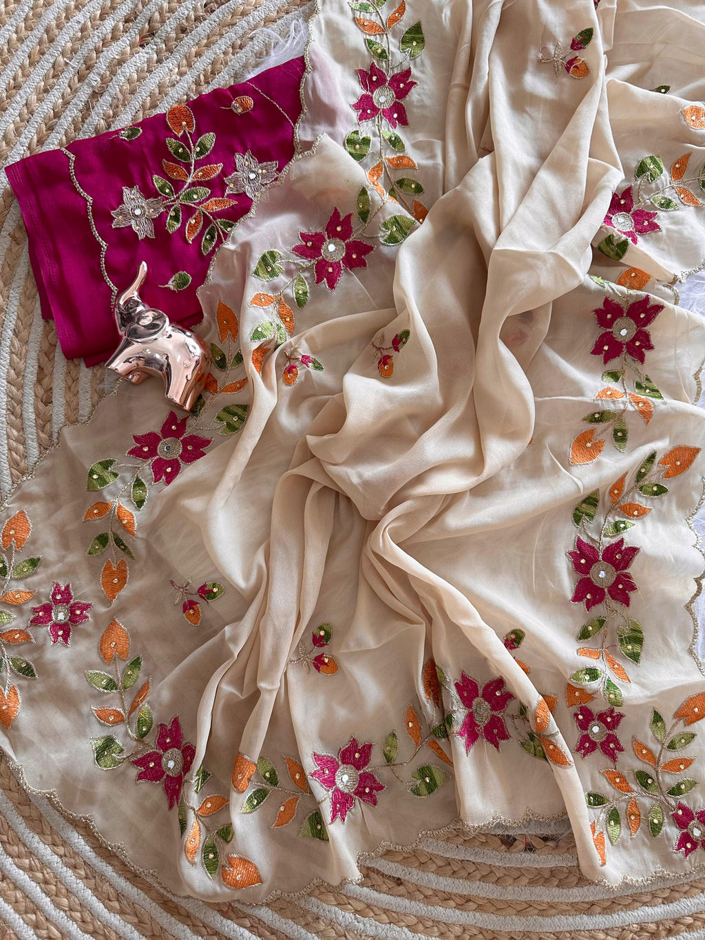 Shining Georgett fabric with rich embroidary Saree