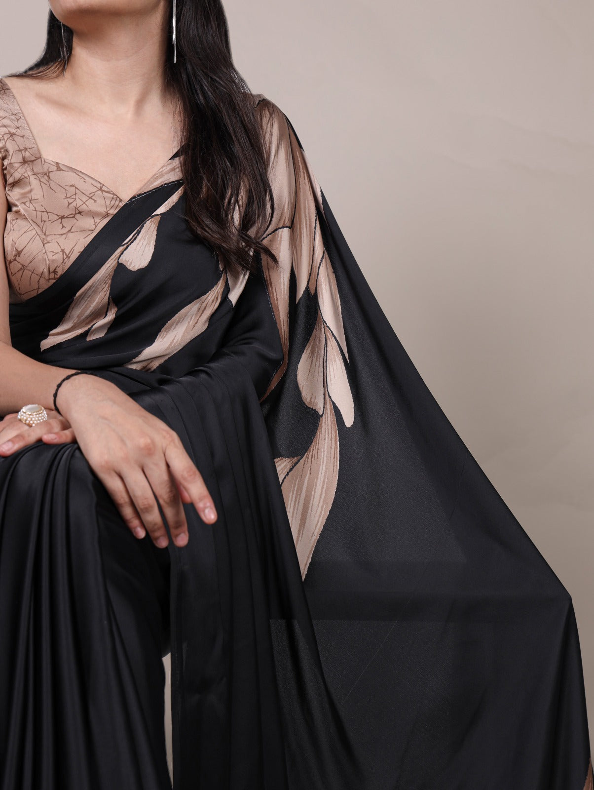 Floral Printed Satin Silk Saree