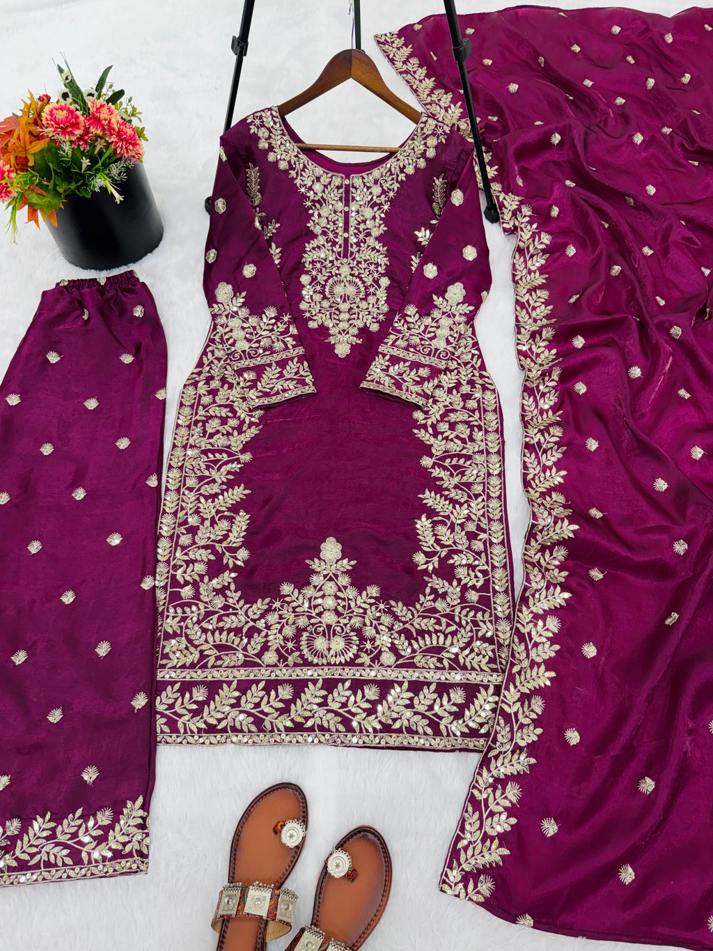 Pure GMY SILK With Heavy Embroidery Top & Plazzo