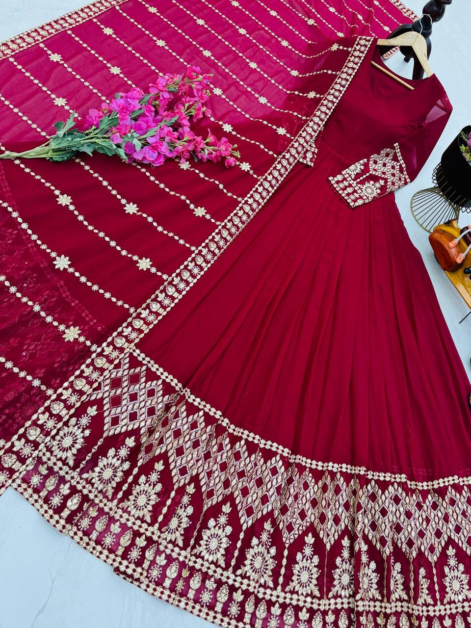Designer Embroidered Anarkali Gown Dupatta Collection