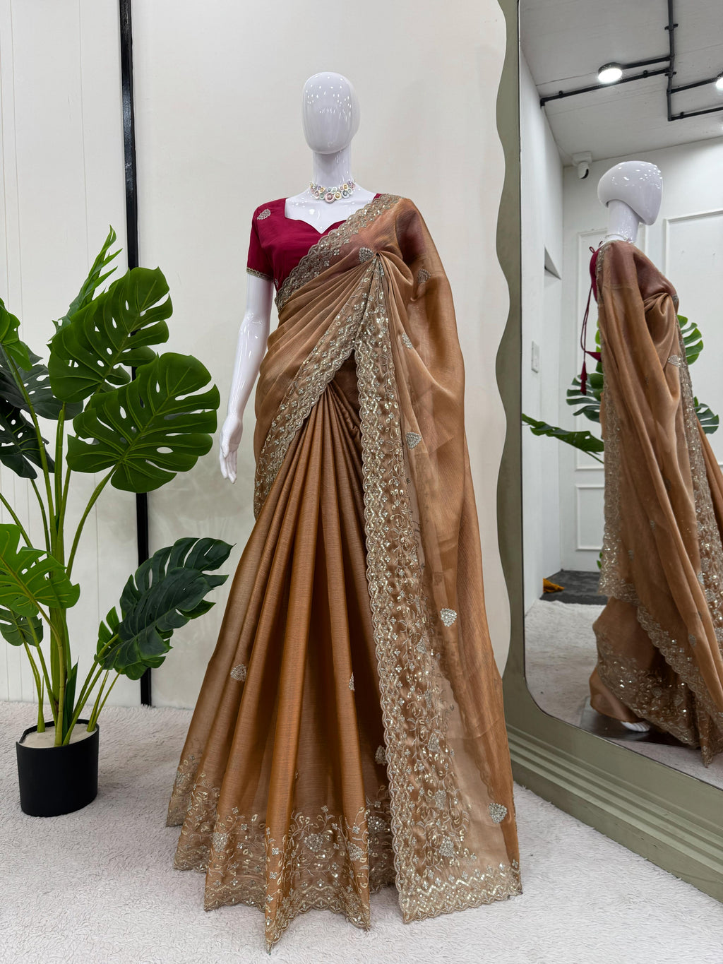 Saree on Burberry Silk Febric with Thred