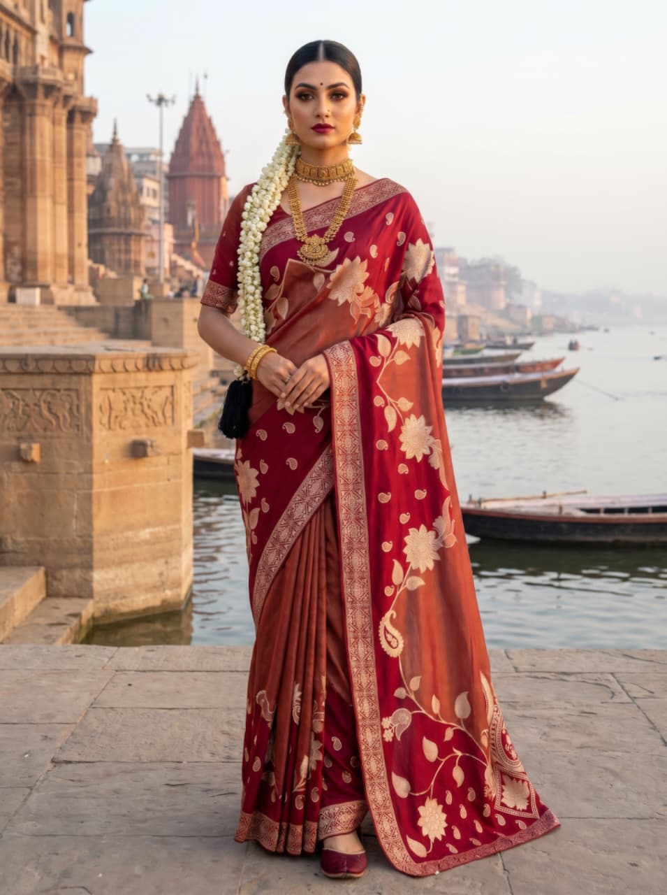 Pure Hand Dyeing Chainy Tissue Shimmer Saree