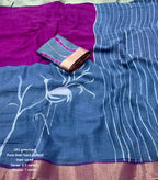 New Beautiful Handcrafted Pure Linen Saree