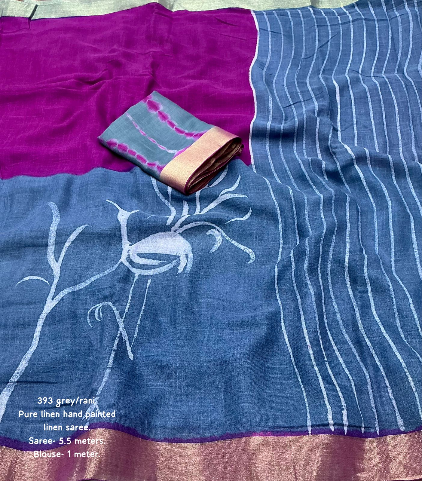 New Beautiful Handcrafted Pure Linen Saree