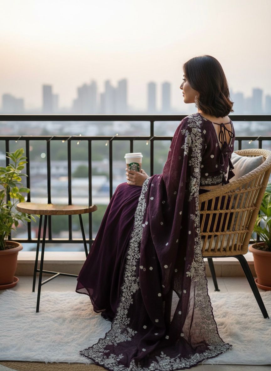 SOFT SPACE SILK SATIN CRUSH SAREE