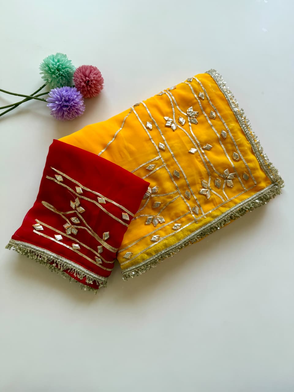 Original Hand Kachhi Gotta Work Heavy Wedding Sarees