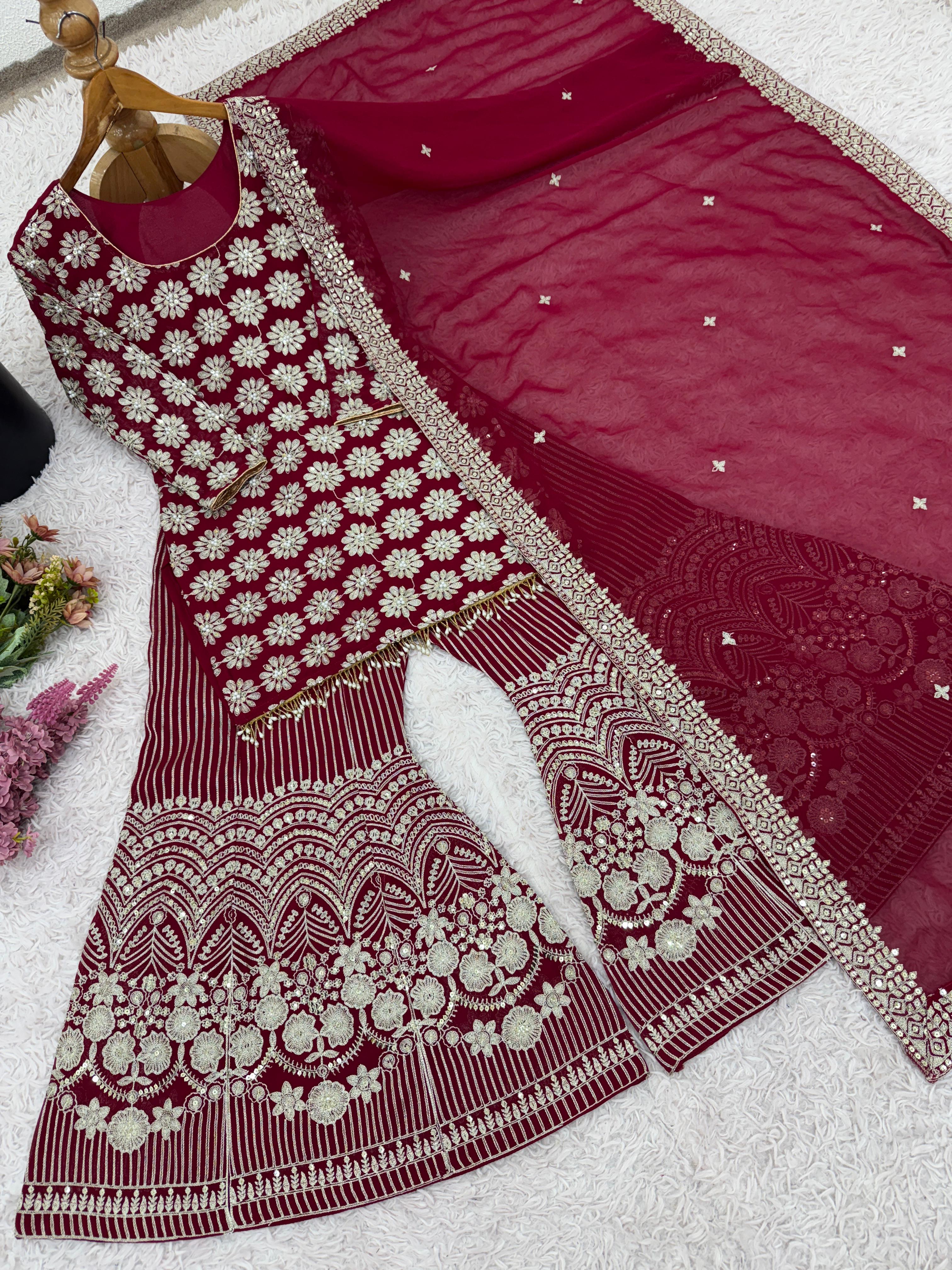 Embroidery Sequence Work Suit