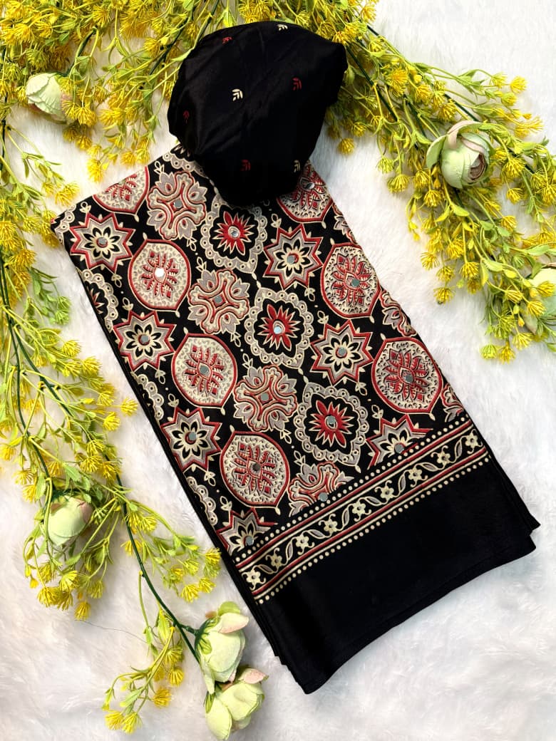 Ajrakh Pure Creap Silk Saree