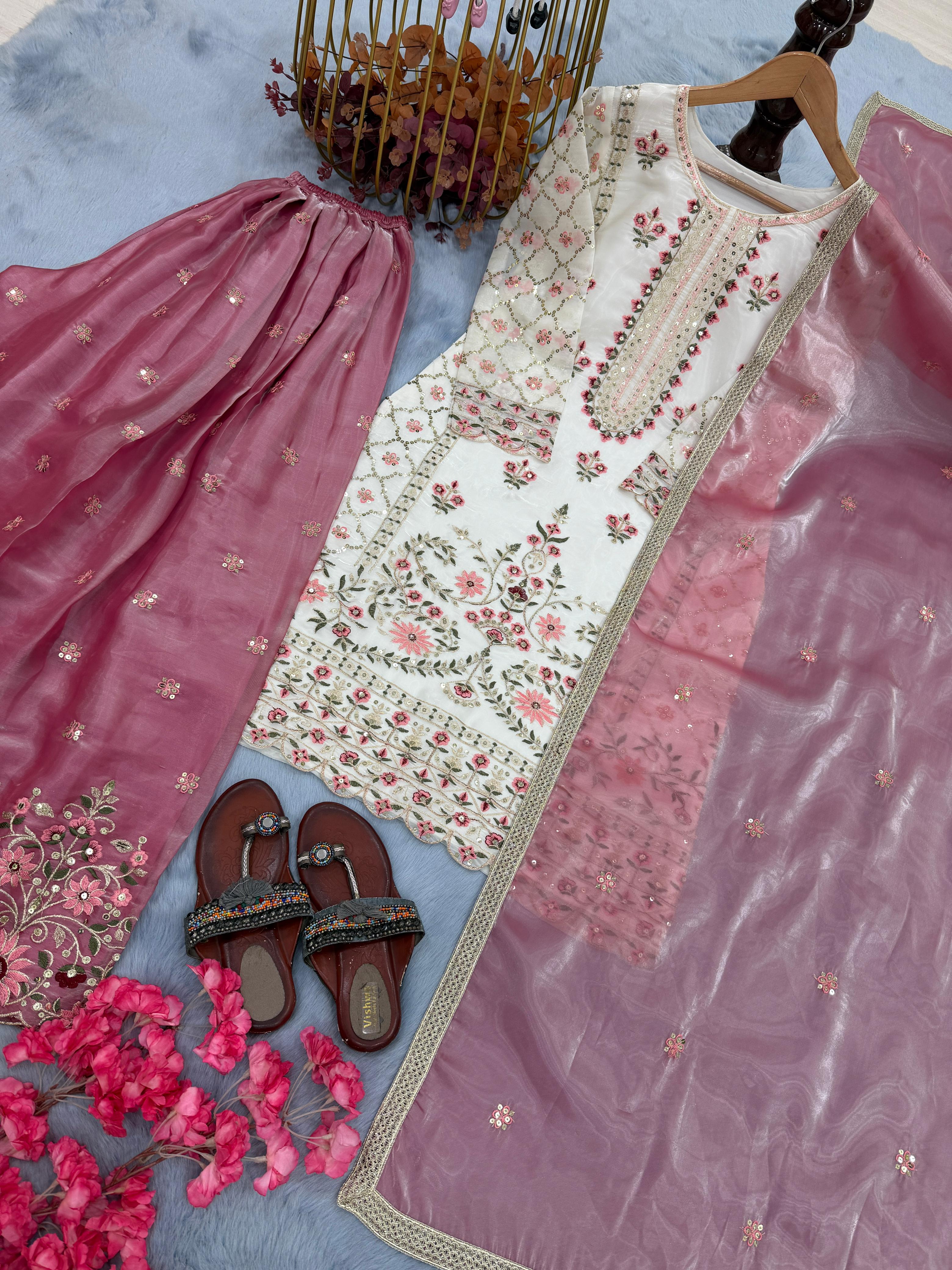 Party Wear Look Pur GMY Silk Top Plazzo & Dupatta Set