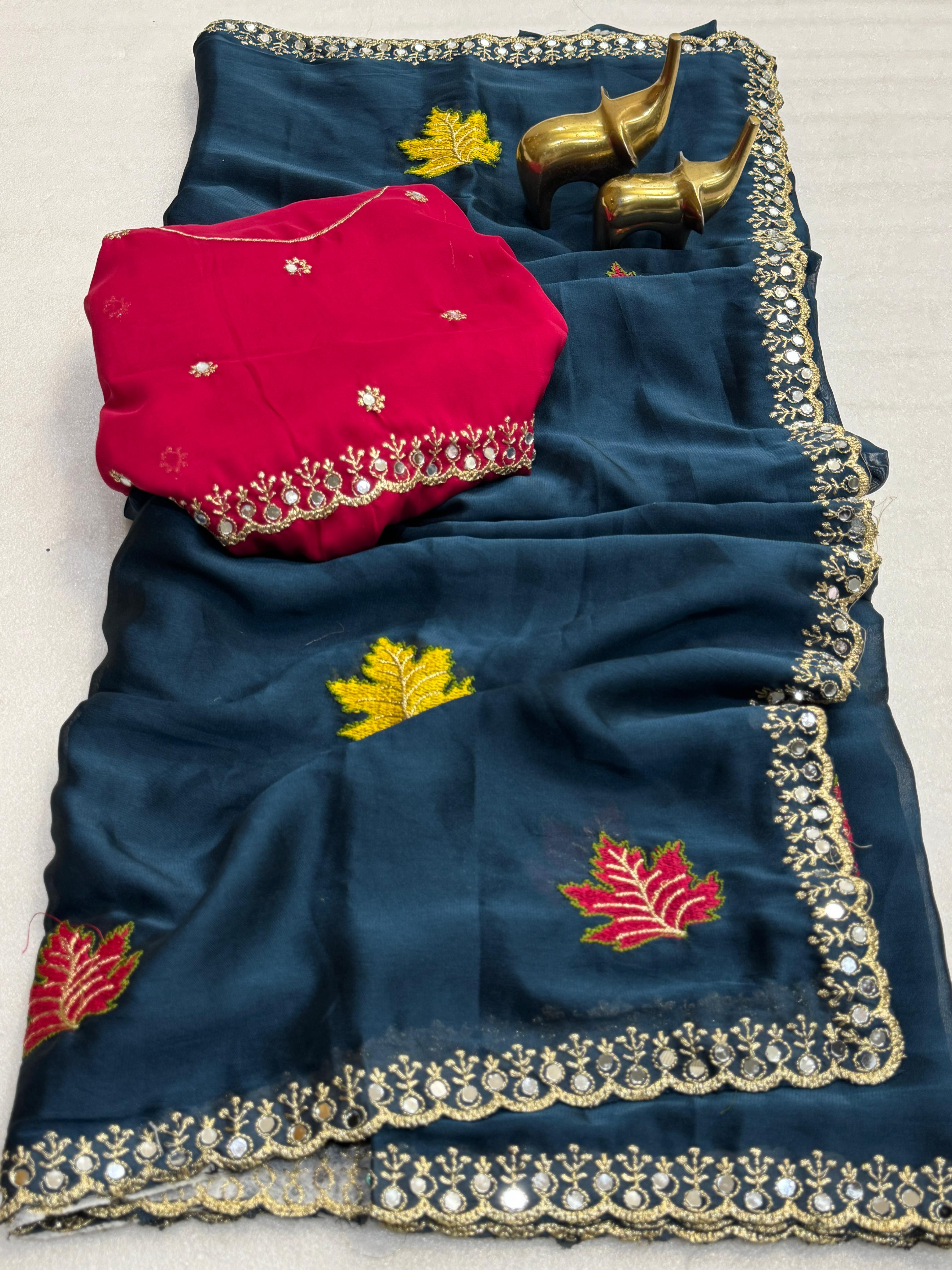 Soft Rangoli Silk Saree With Embroidery Work
