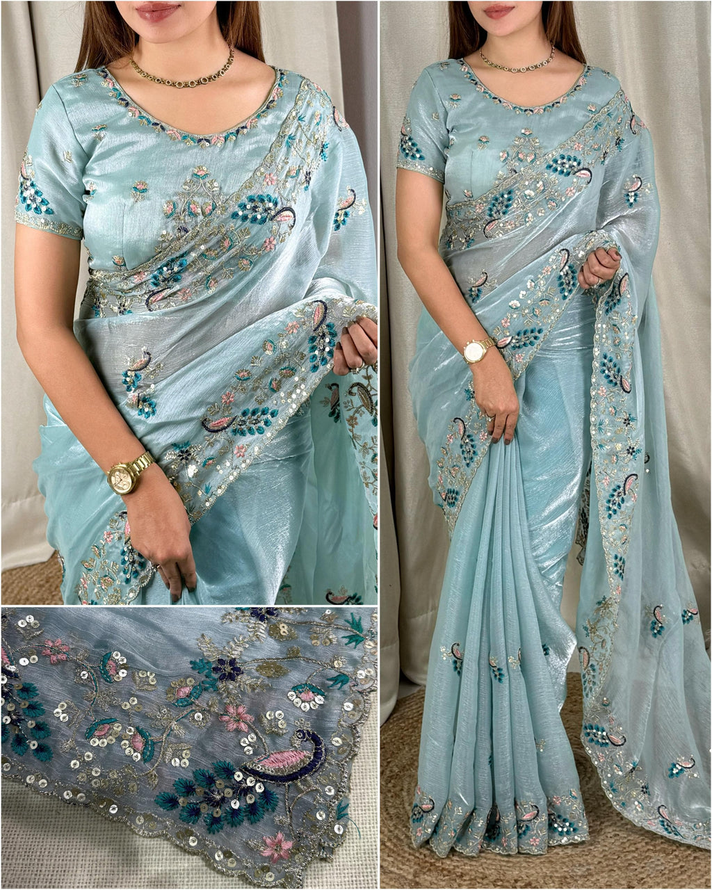 Gangaur Peacock Fandy Chiffon Saree