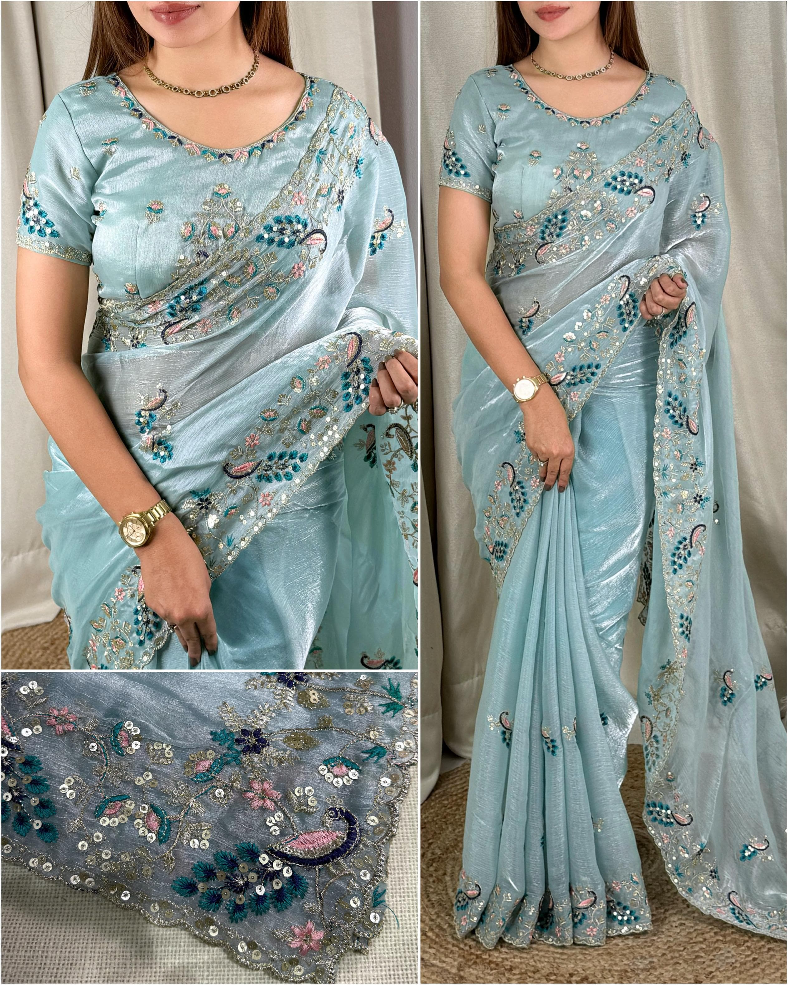 Gangaur Peacock Fandy Chiffon Saree