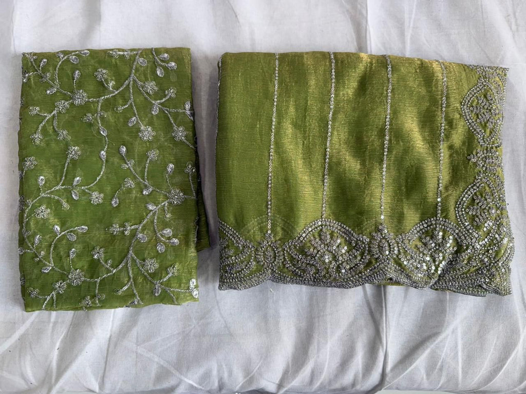 Fendy Chiffon Multi Sequence Emrodairy Work Saree