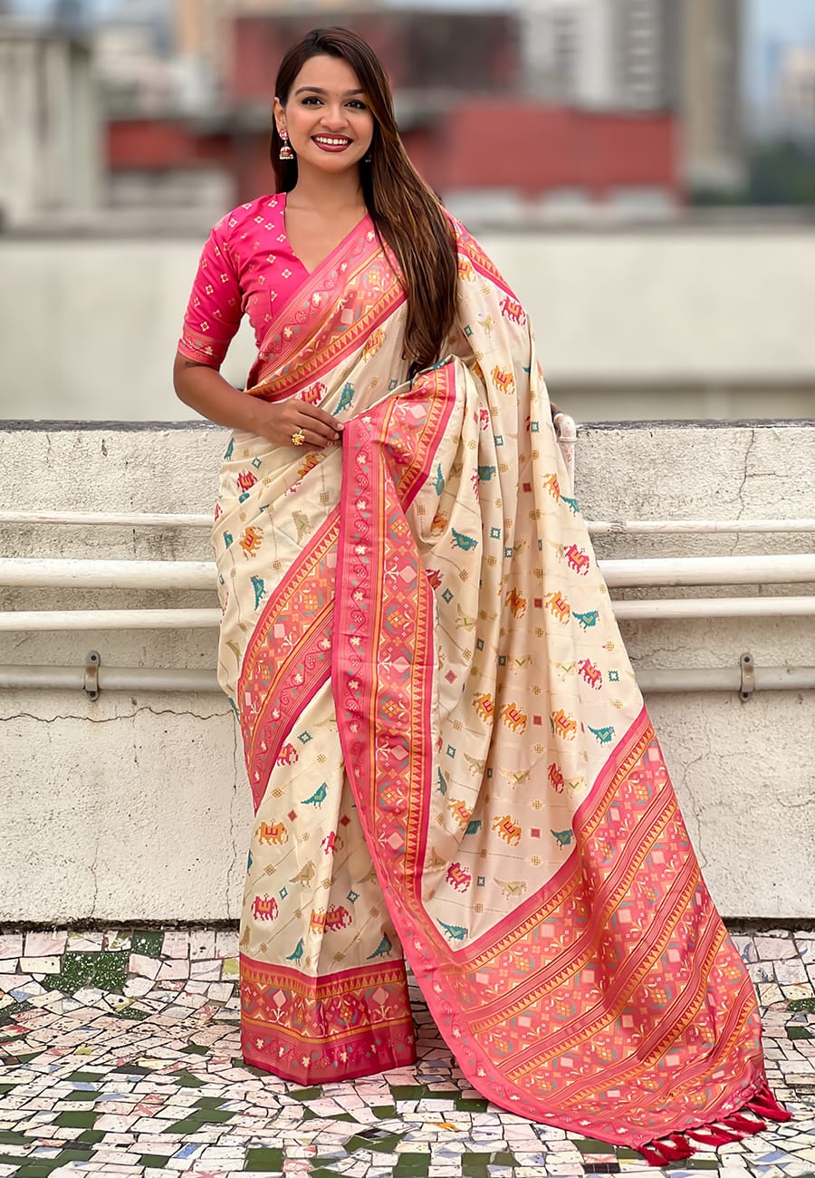 Soft Silk Zari Woven Patola Leheriya Saree with Contrast Weaves