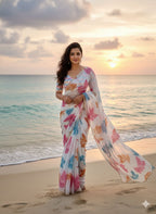 SOFT TABI ORGANZA FLOWER PRINT SAREE