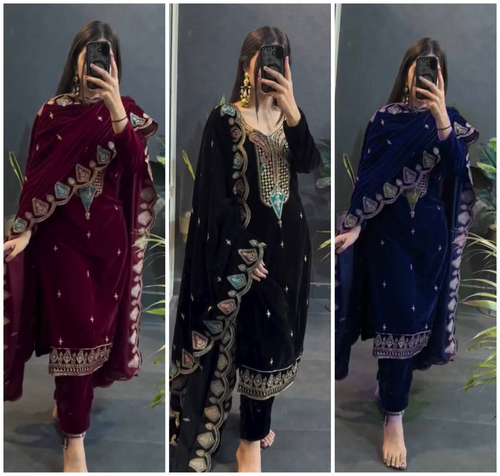 Wedding special velvet Paisley Suit set