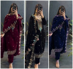 Wedding special velvet Paisley Suit set