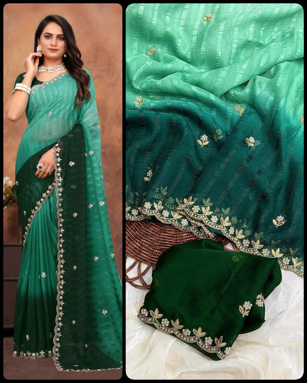 3D PADDING MOTI HANDWORK SAREE