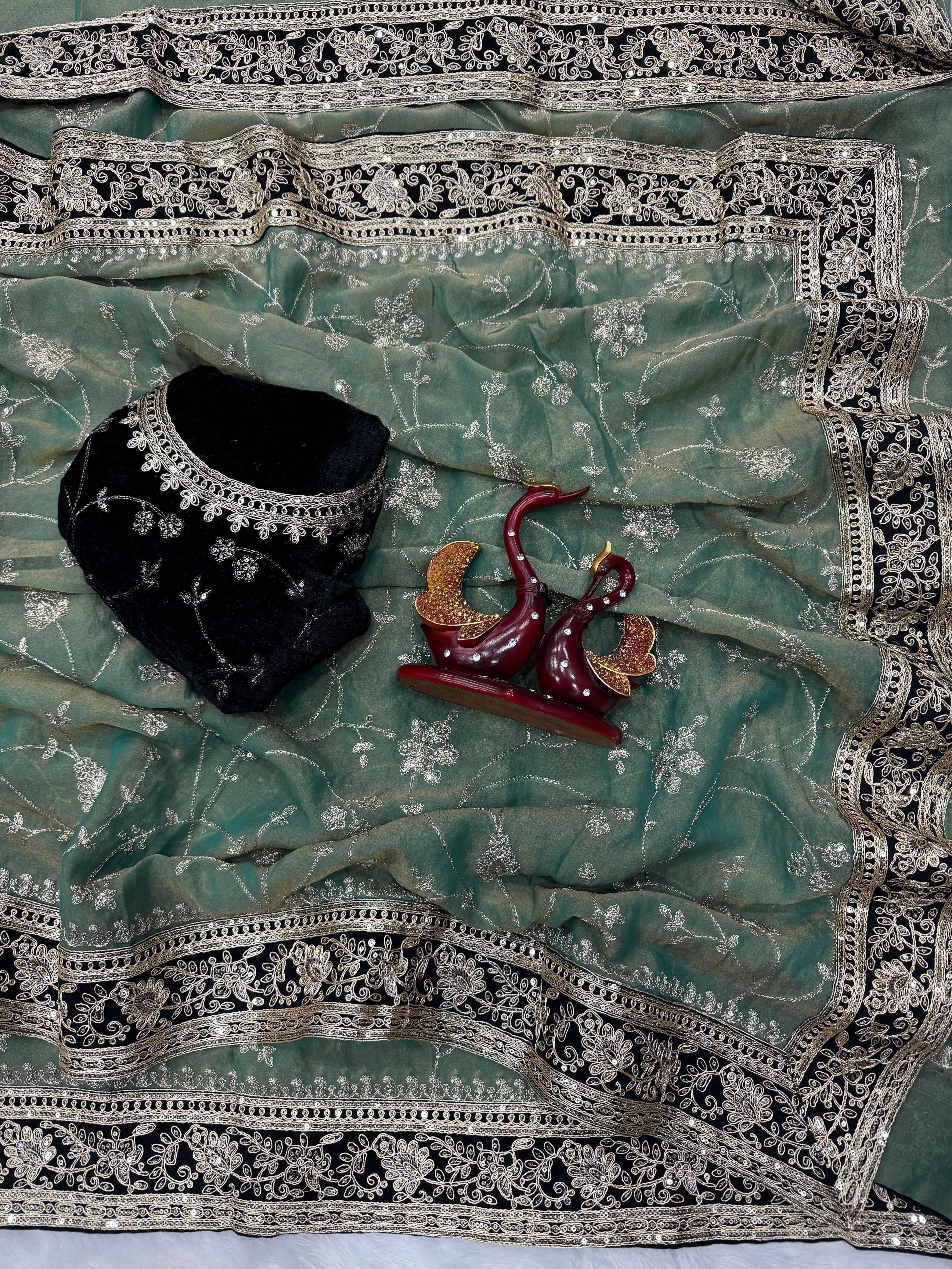 Wedding Special Mosa Silk  Embroidery Saree