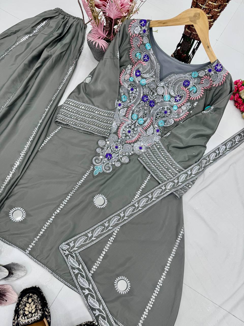 HEAVY NATURAL CREAP TOP SHARARA DUPATTA