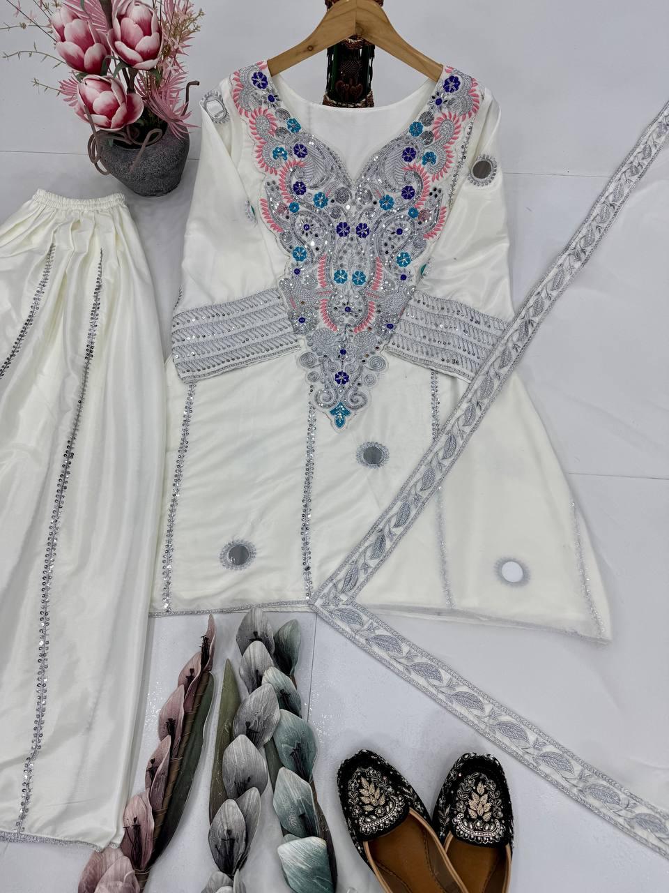 HEAVY NATURAL CREAP TOP SHARARA DUPATTA