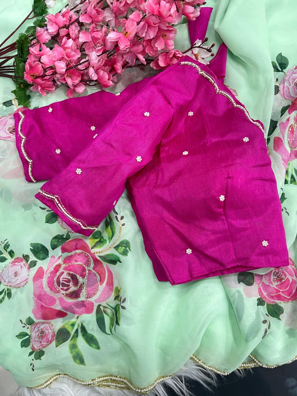 Georgette Green Saree