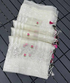 Pure soft Off-white silk organza saree