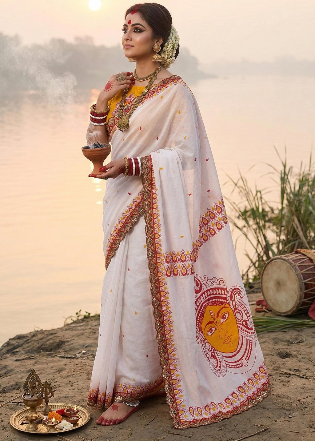 Premium Mulmul Cotton Pooja Special Saree