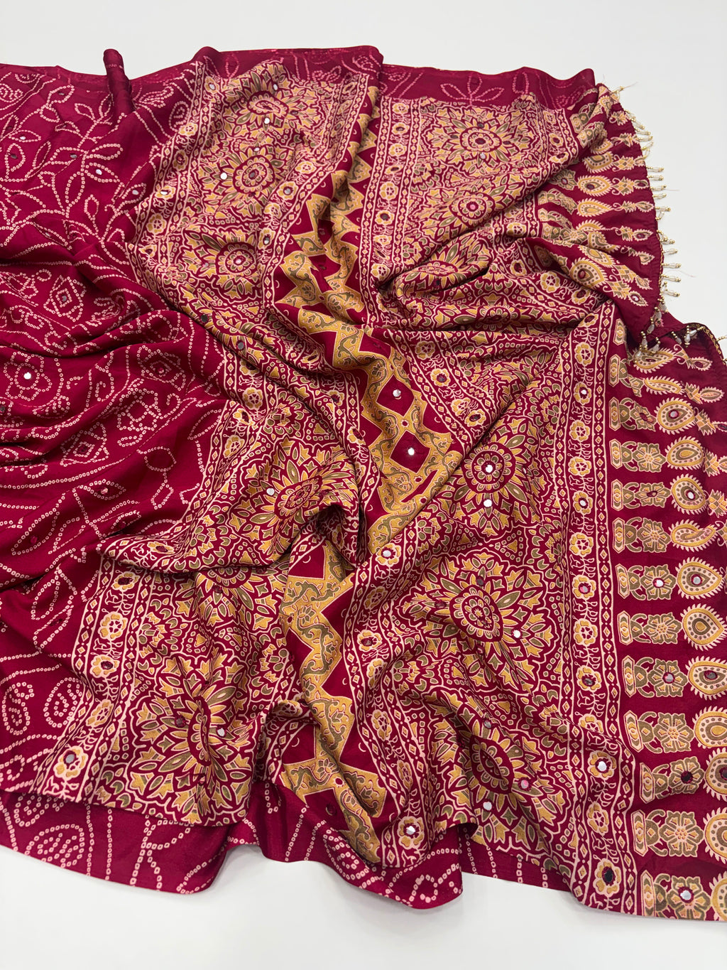 Mirror Work Treding Satin Saree