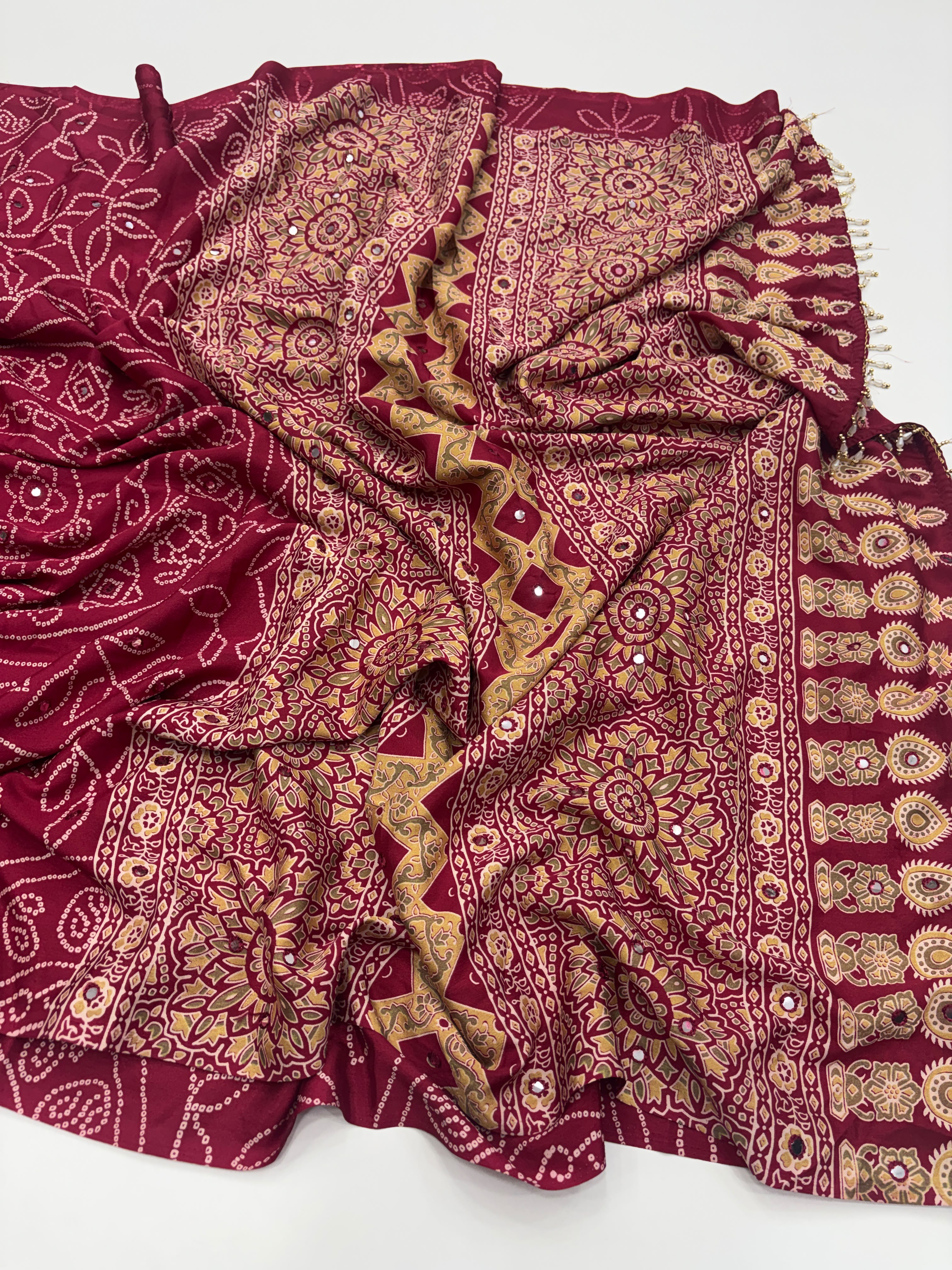 Mirror Work Treding Satin Saree
