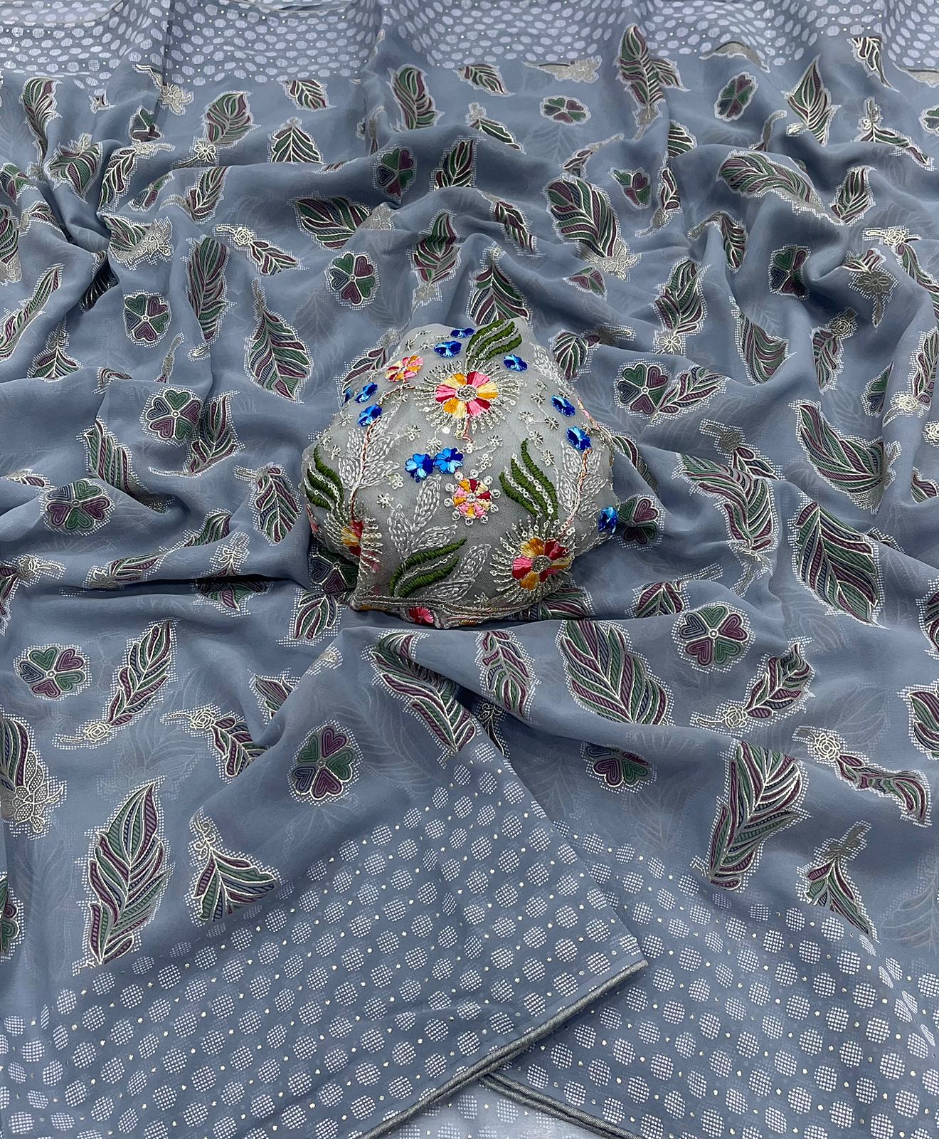 Fall Printe Embroidery Saree