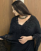 Beautiful Jet Black Georgette Saree