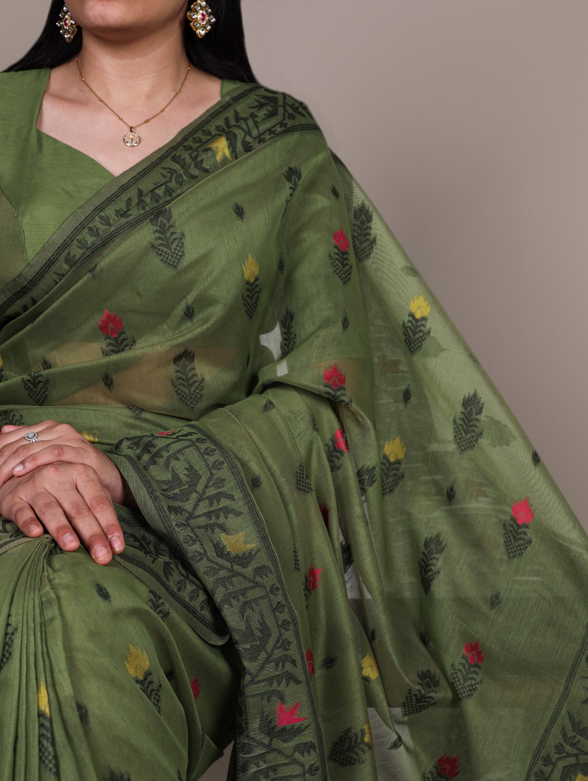 Poly Cotton Green Saree