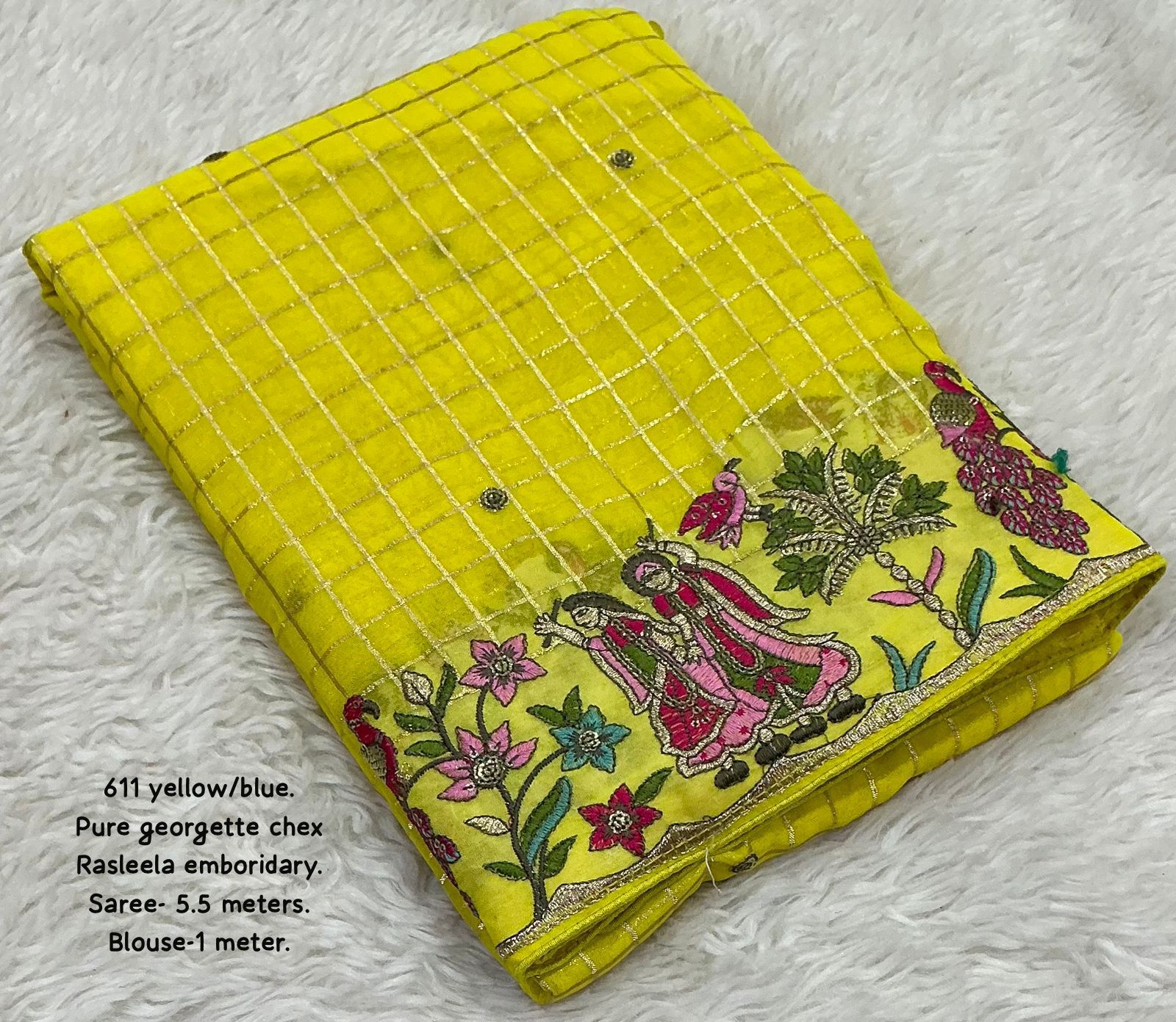 Pure Georgette Saree With Zari Woven Chex.